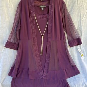 NWT 2 pcs plum/purple sleeveless dress with sheer jacket and built in necklace.